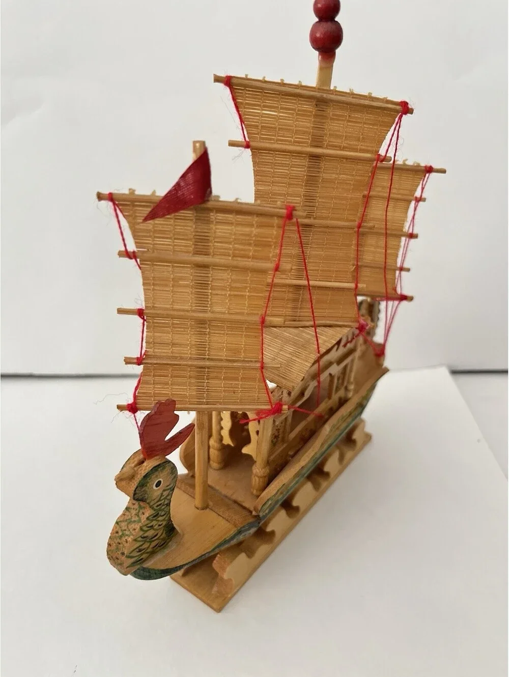 Vintage Mini 8” Wooden Bamboo Cutter Ship Model Clipper Pirate Sailing Decor